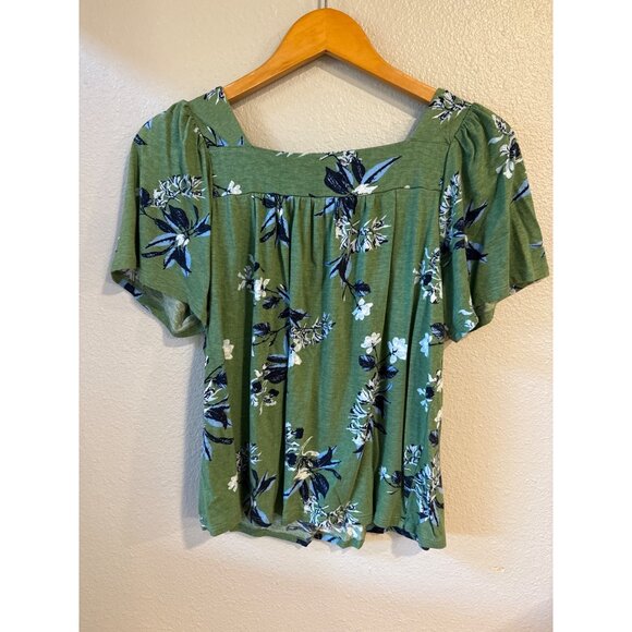 Lucky Brand Green Floral Short Sleeve Square Neck Blouse Med - Picture 3 of 5